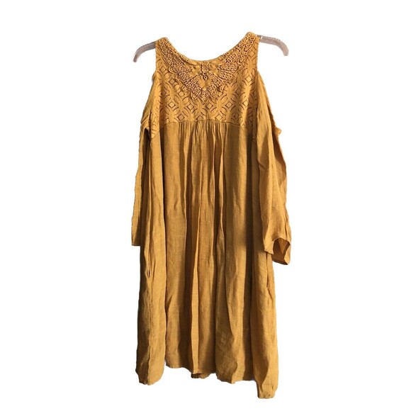Est. 1946 Women’s V Neck Cold Shoulder Long Sleeve Mustard Mini Dress Size Small - Picture 2 of 13